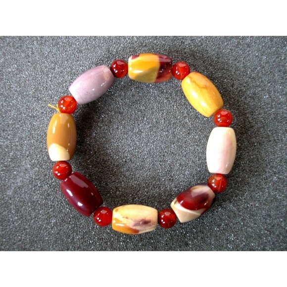 Colorful Glass Beaded Stretch Bracelet With Multi-Hued Oval & Round Beads Size 7 - Picture 1 of 3